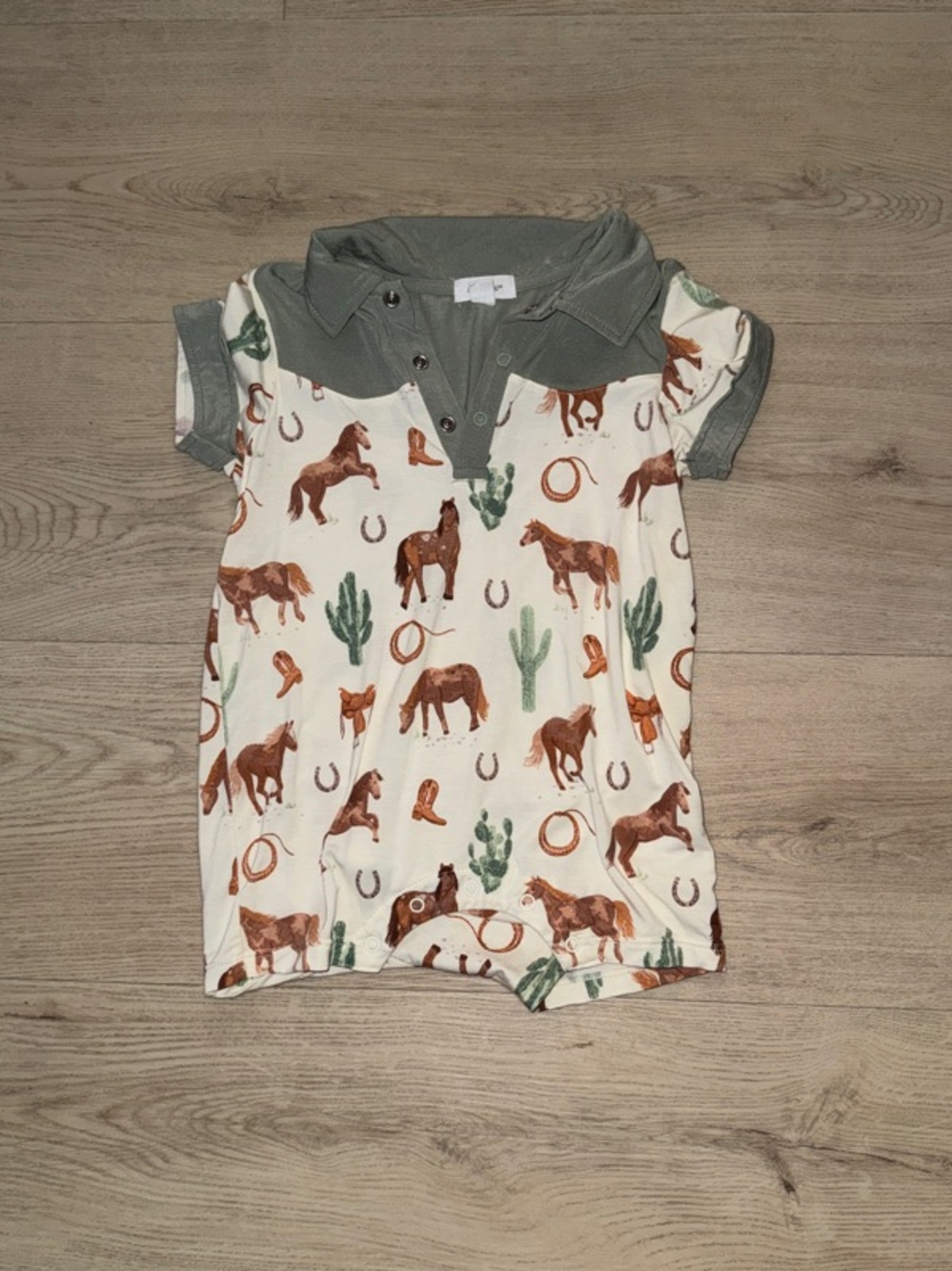 Angel Dear Baby/Toddler Western Horse Print Polo Romper NWOT cowboy shortie